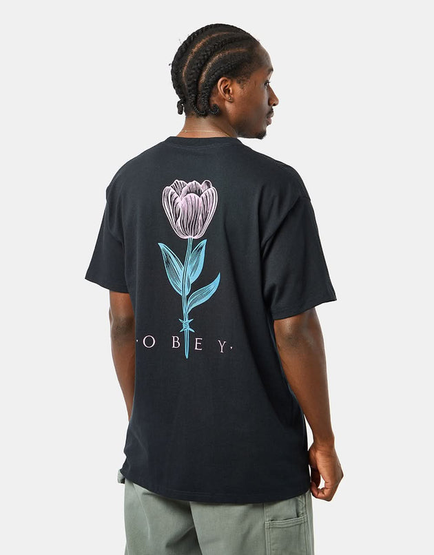 Obey Barbwire Flower T-Shirt - Black