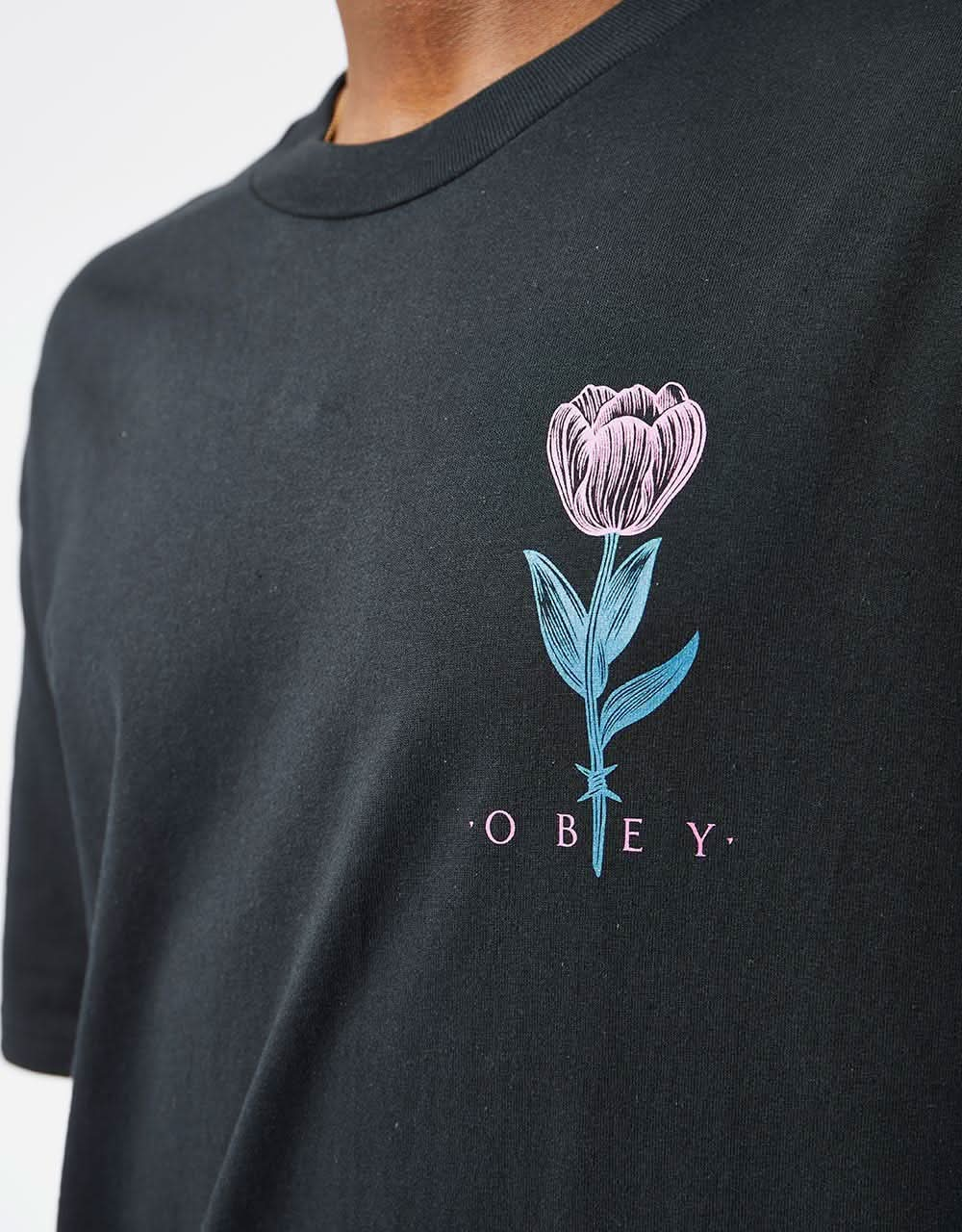 Obey Barbwire Flower T-Shirt - Black