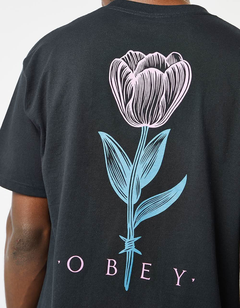 Obey Barbwire Flower T-Shirt - Black