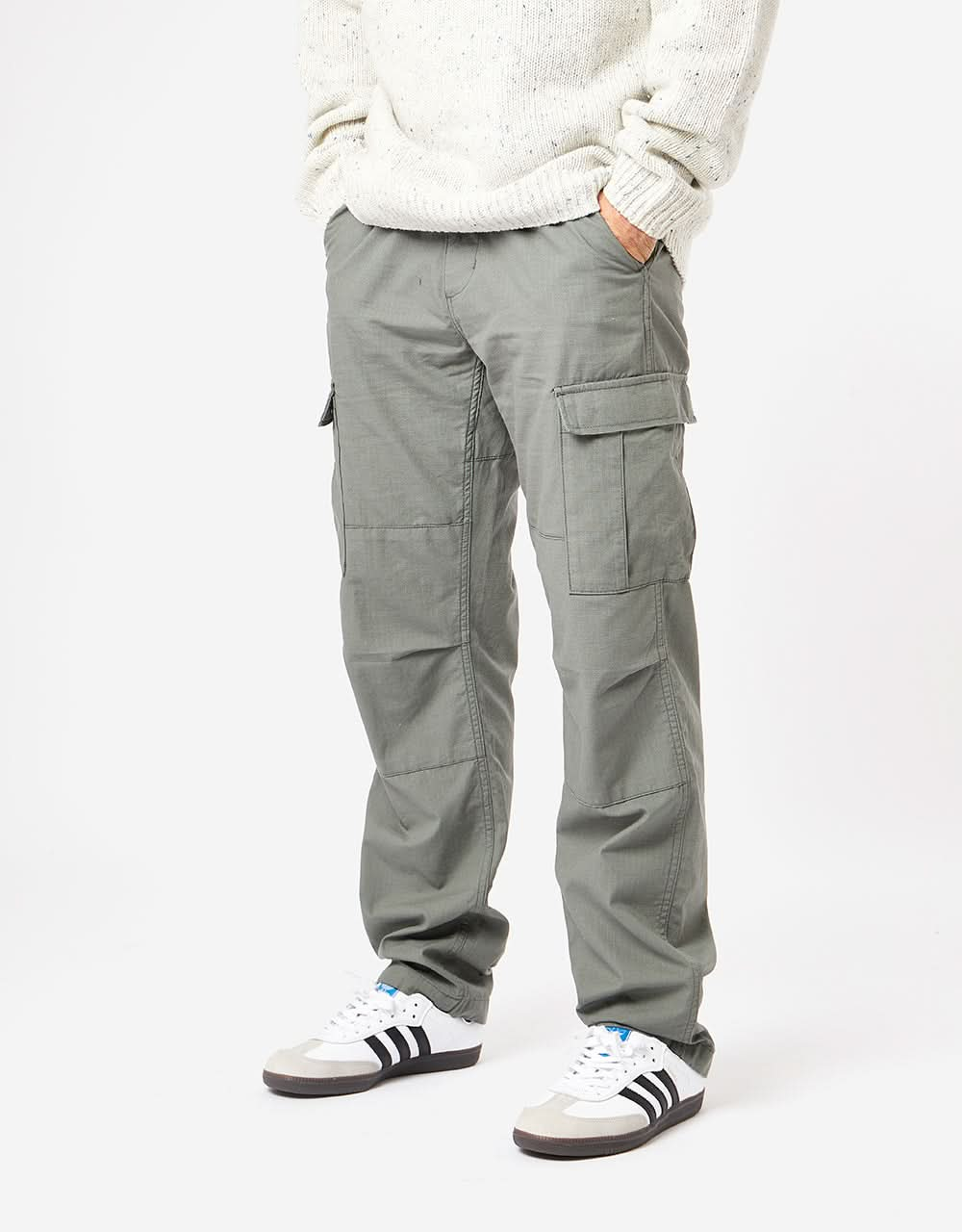 Pantaloni Carhartt WIP Aviation - Smoke Green (risciacquati)