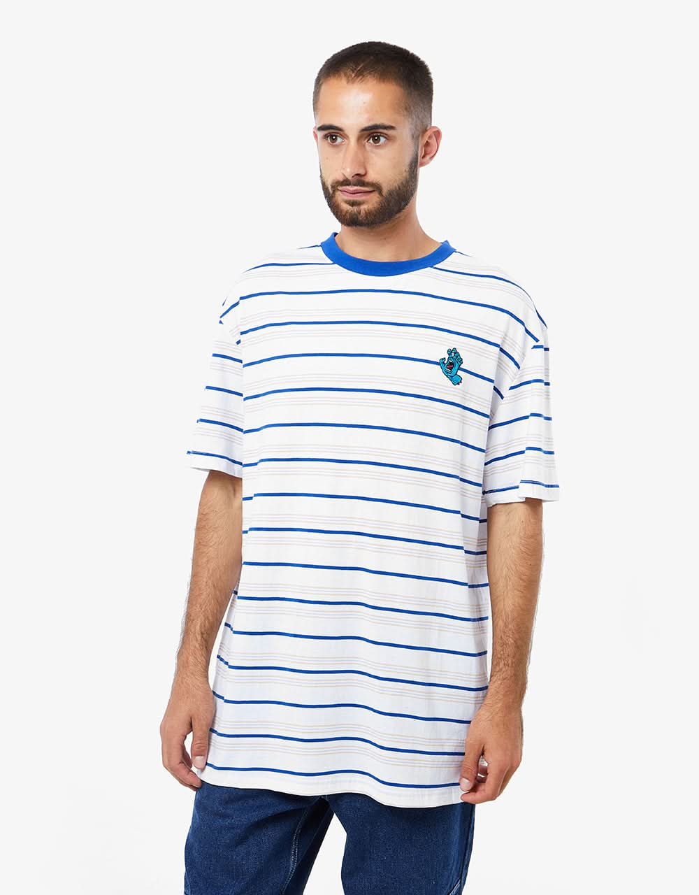 Santa Cruz Mini Hand Stripe T-Shirt - White Stripe