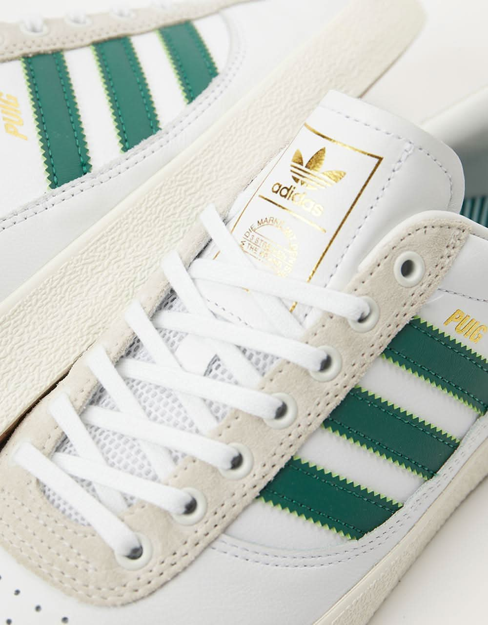 adidas Puig Indoor Skate Shoes - White/Dark Green/Chalk White