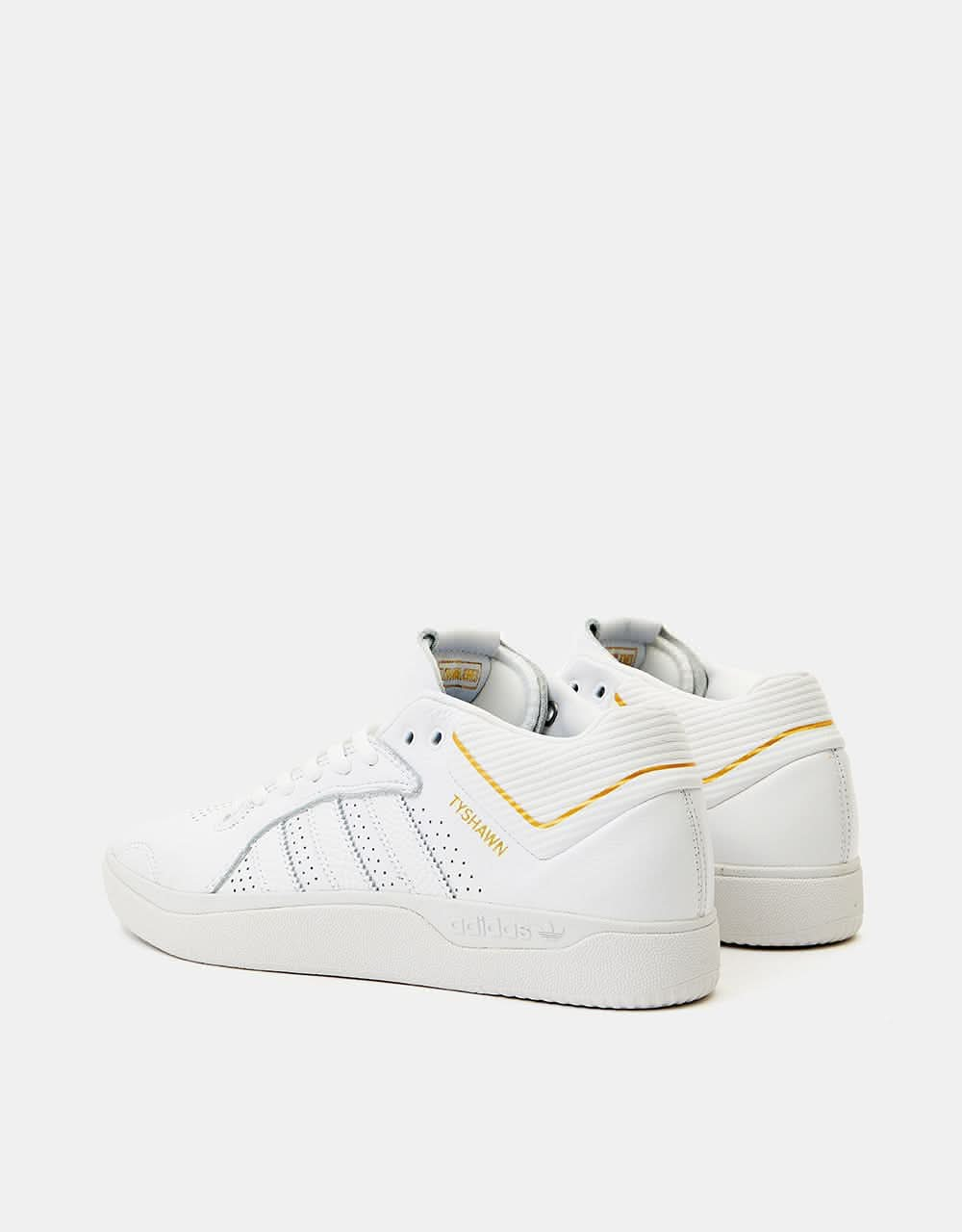 adidas Tyshawn Skate Shoes - White/White/Gold Metallic