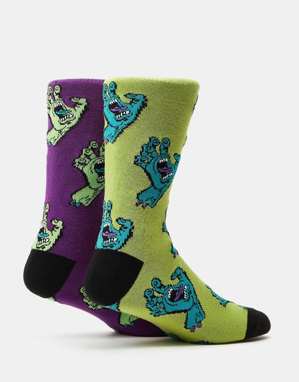 Santa Cruz Multi Hand 2 Pack Crew Socks - Purple & Green