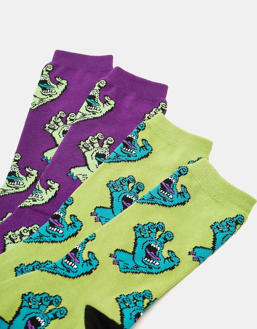 Santa Cruz Multi Hand 2 Pack Crew Socks - Purple & Green