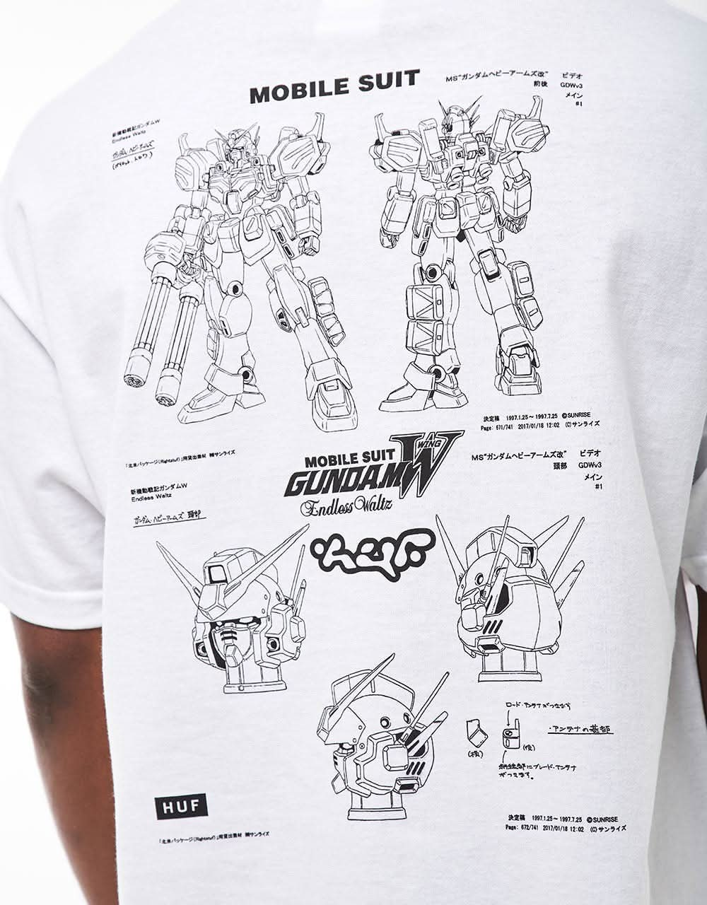 HUF x Gundam Wing Heavy Arms Schematics T-Shirt - White