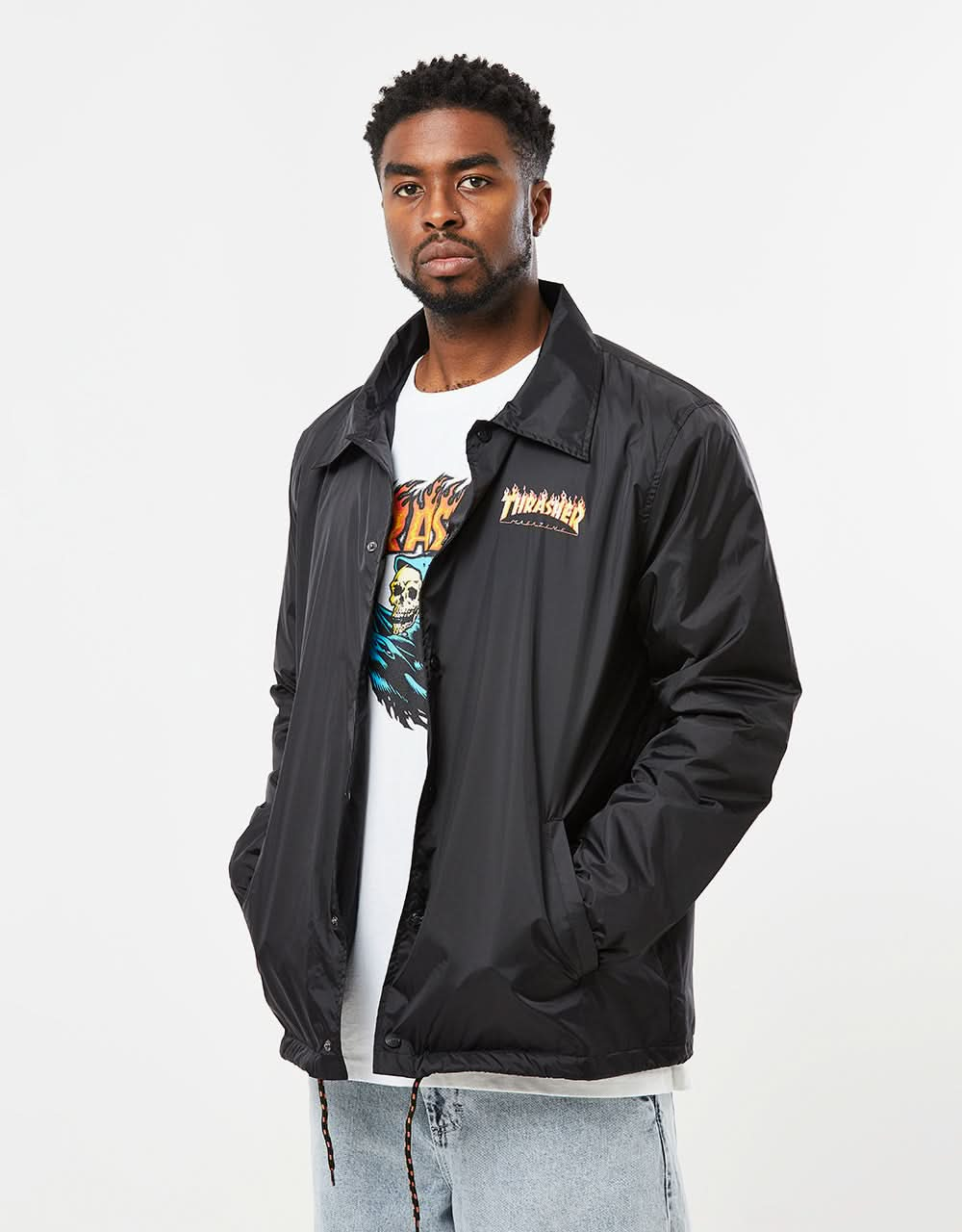 Santa Cruz x Thrasher Flame Dot Coach Jacket - Black