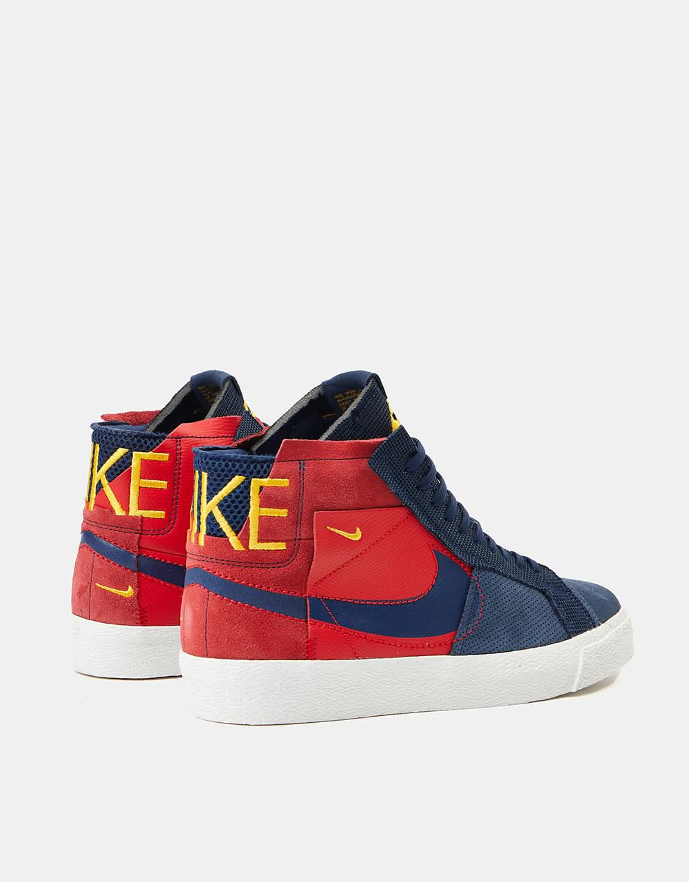 Nike SB Zoom Blazer Mid Premium Zapatos de skate - Rojo Univ/Azul Marino Medianoche-Oro Univ-Blanco Cumbre-Negro