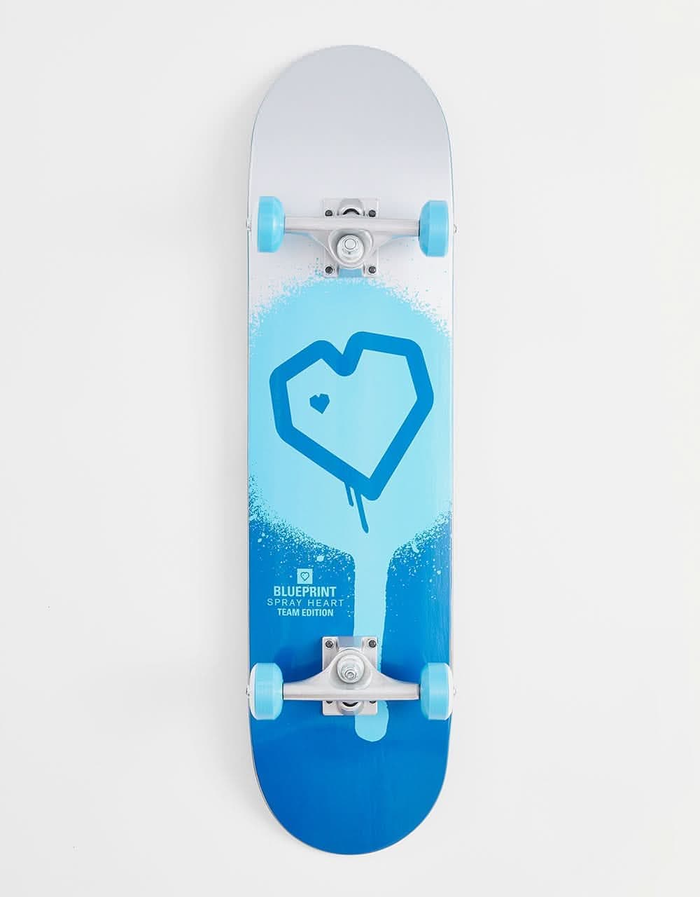 Blueprint Spray Heart Silver/Blue Complete Skateboard - 7.75"