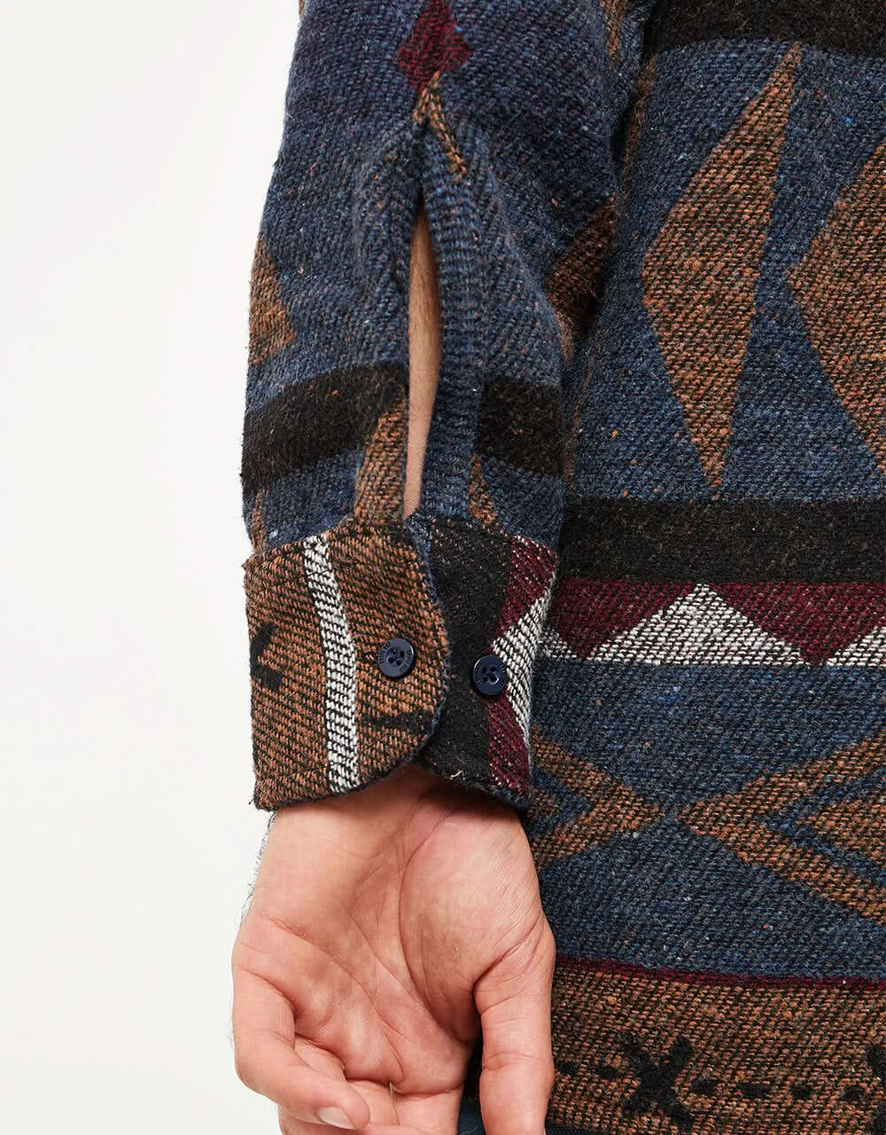 Route One Navajo Heavyweight Flannel Shirt - Imperial Blue/Brown