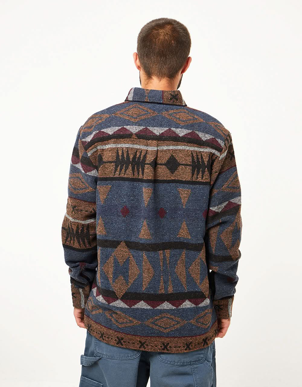 Route One Navajo Heavyweight Flannel Shirt - Imperial Blue/Brown