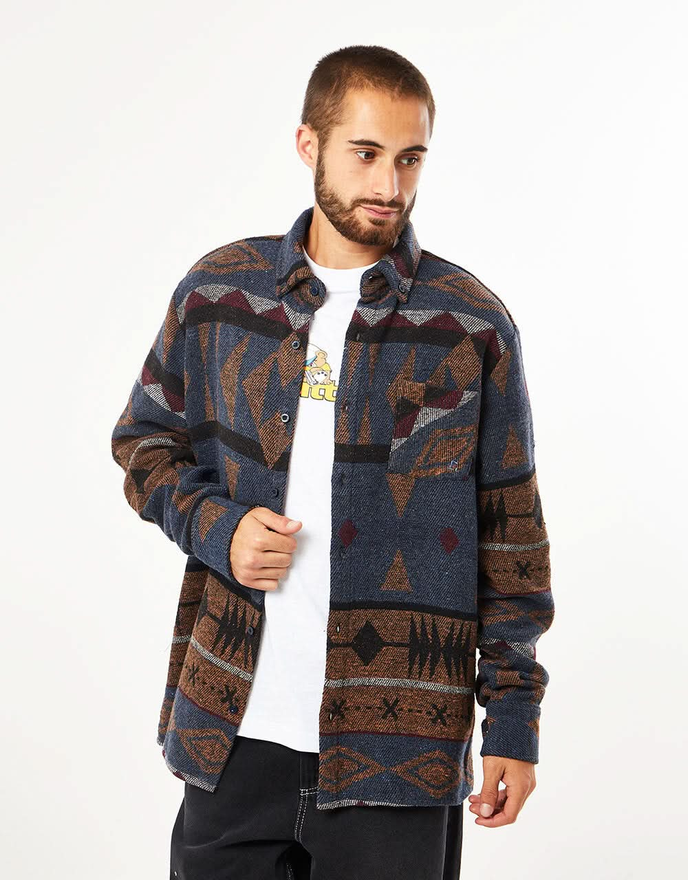 Route One Navajo Heavyweight Flannel Shirt - Imperial Blue/Brown