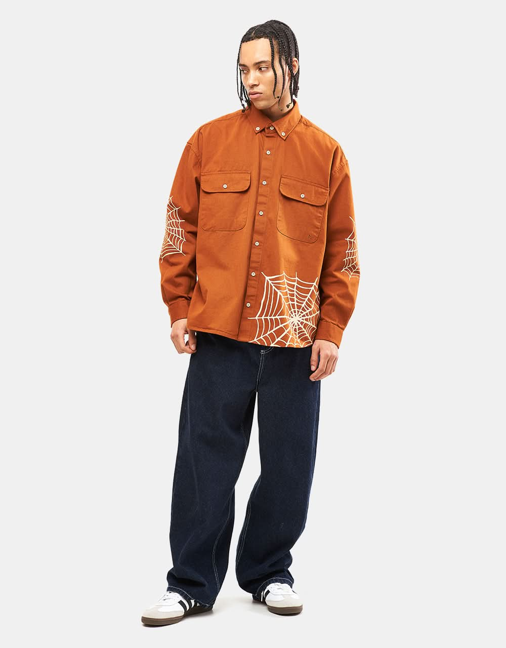 Route One Guarino Long Sleeve Shirt - Spiderweb/Brown