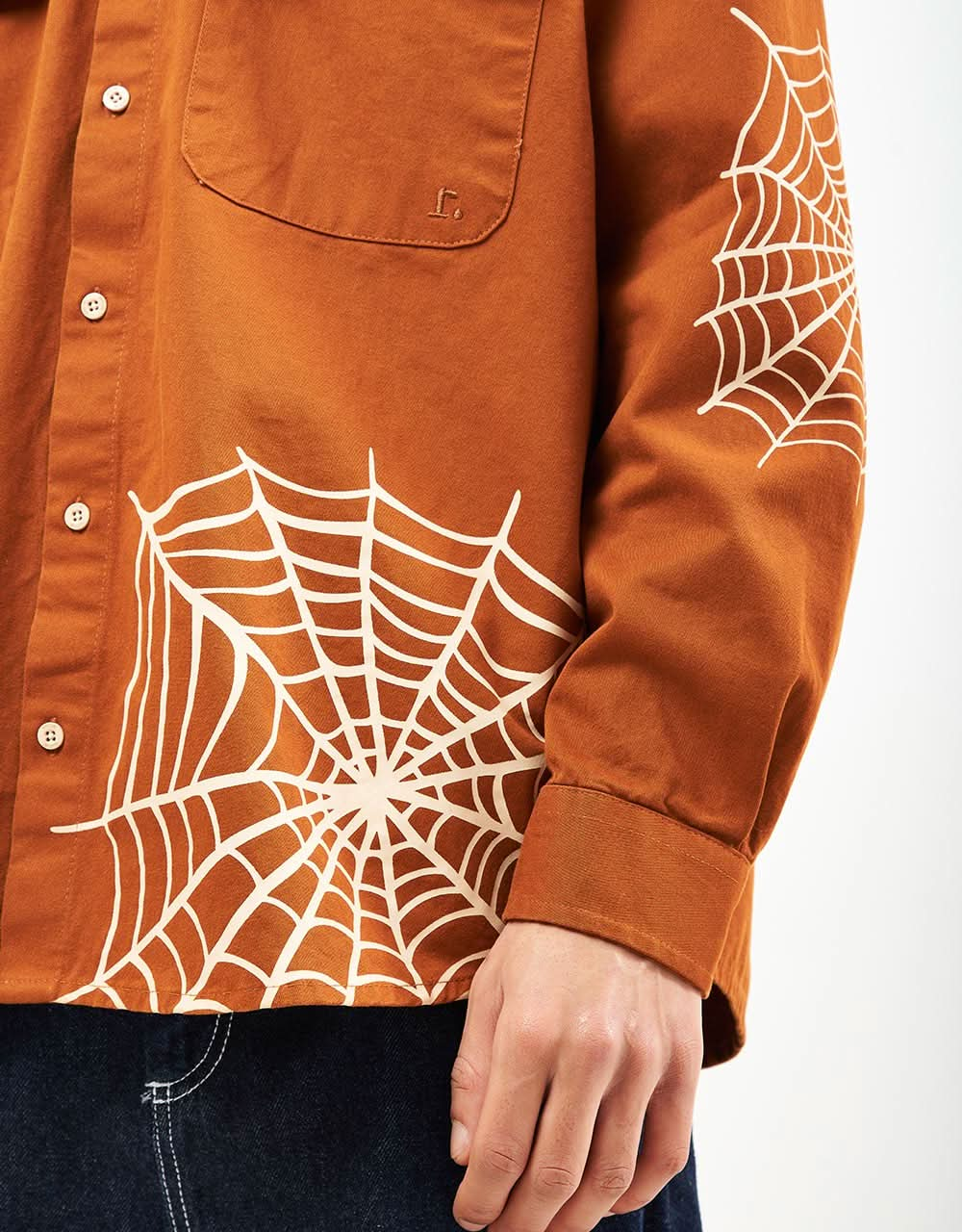 Route One Guarino Long Sleeve Shirt - Spiderweb/Brown