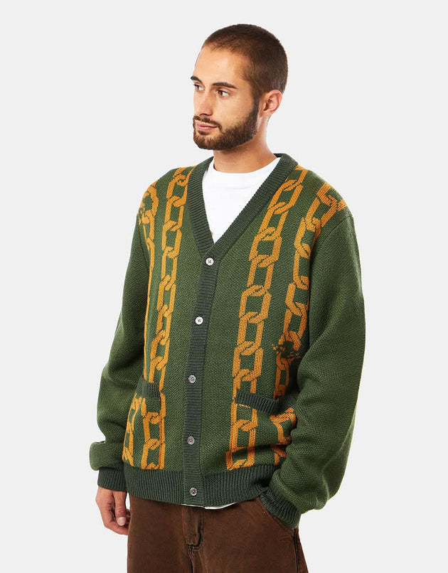 Route One Chains Knitted Cardigan - Forest Green/Orange