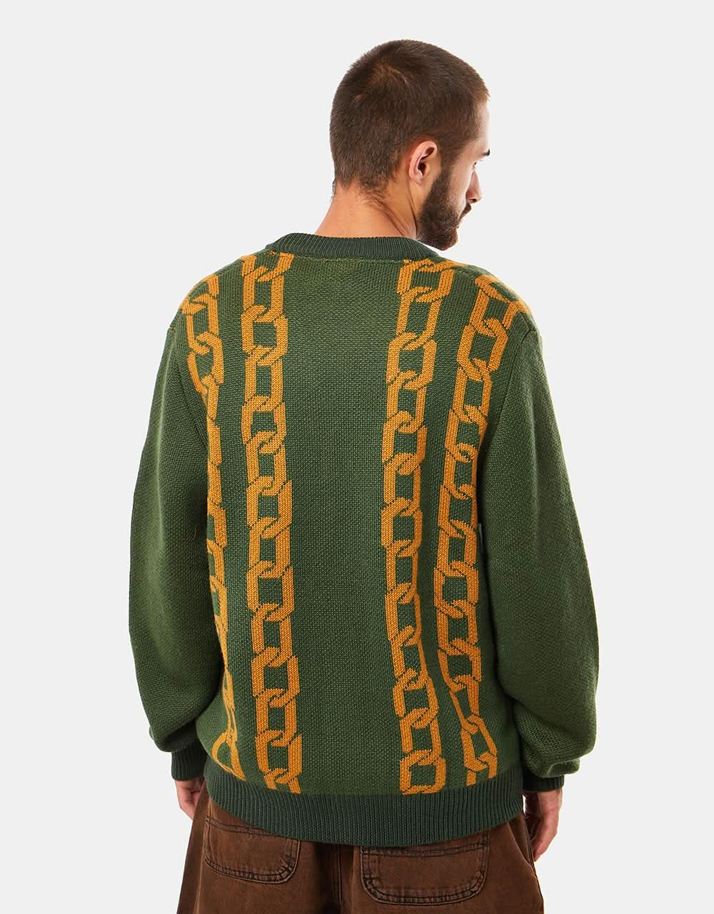 Route One Chains Knitted Cardigan - Forest Green/Orange