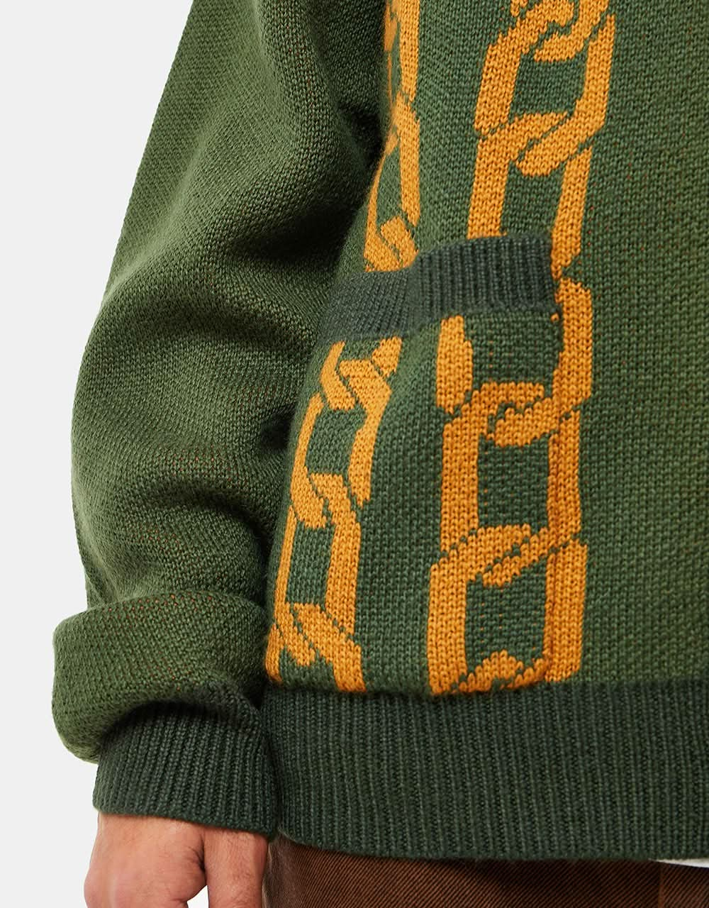 Route One Chains Knitted Cardigan - Forest Green/Orange