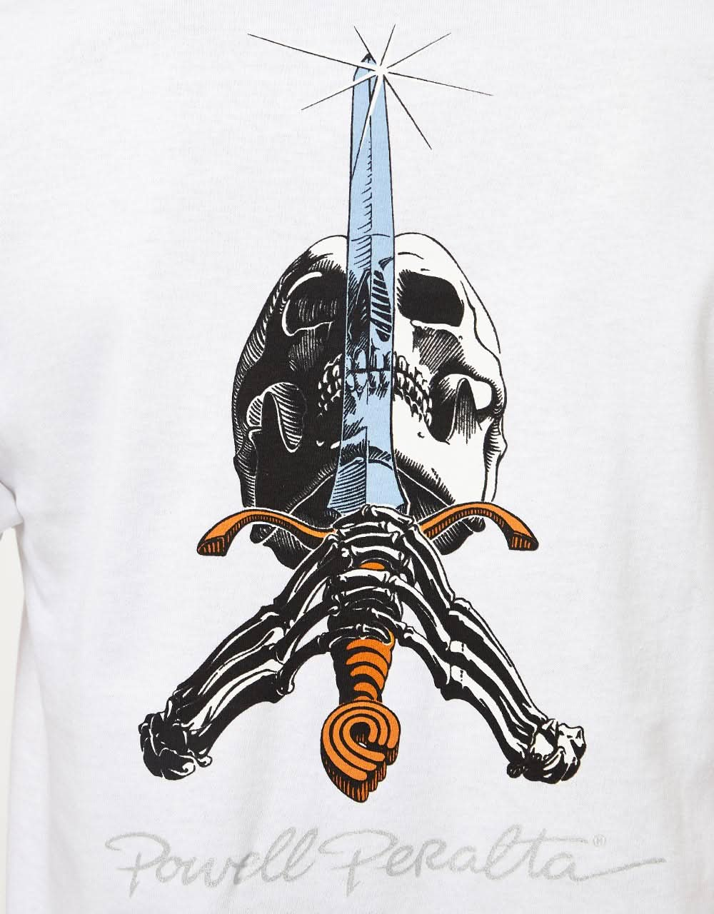 T-shirt Powell Peralta con teschio e spada - Bianca