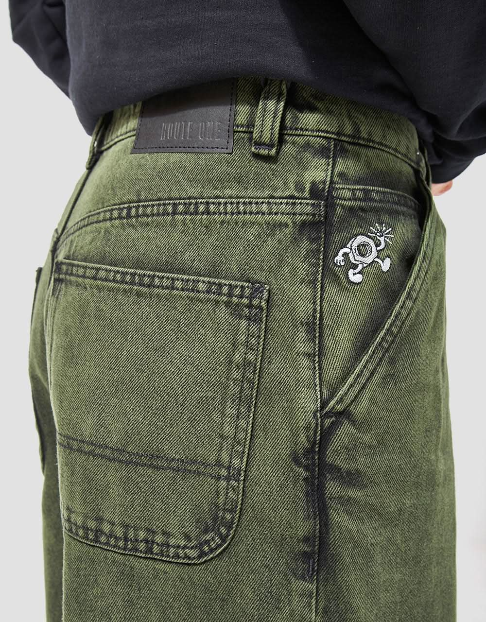 Route One Super Baggy Denim Jeans - Leaf Green