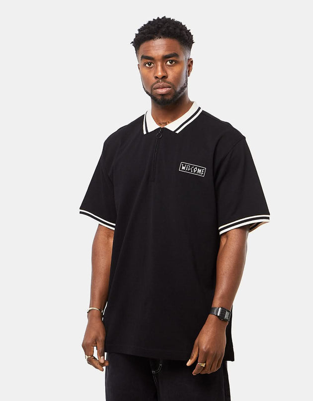 Welcome Parliament Pique Zip Polo - Black