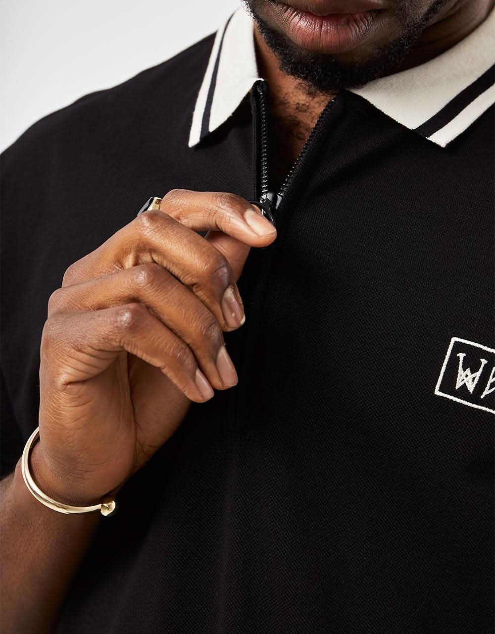 Welcome Parliament Pique Zip Polo - Black