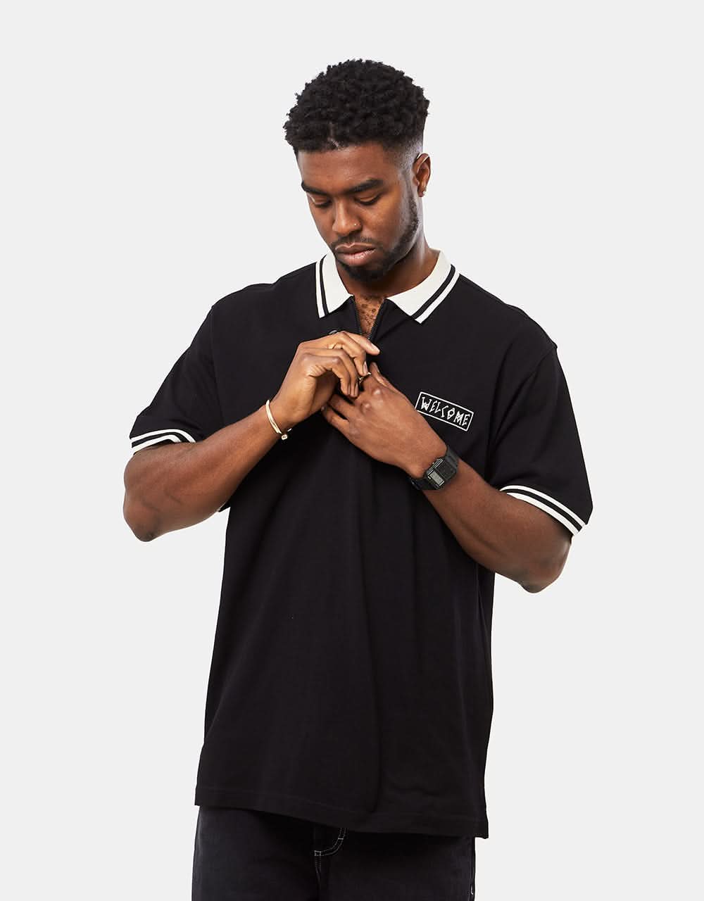 Welcome Parliament Pique Zip Polo - Black