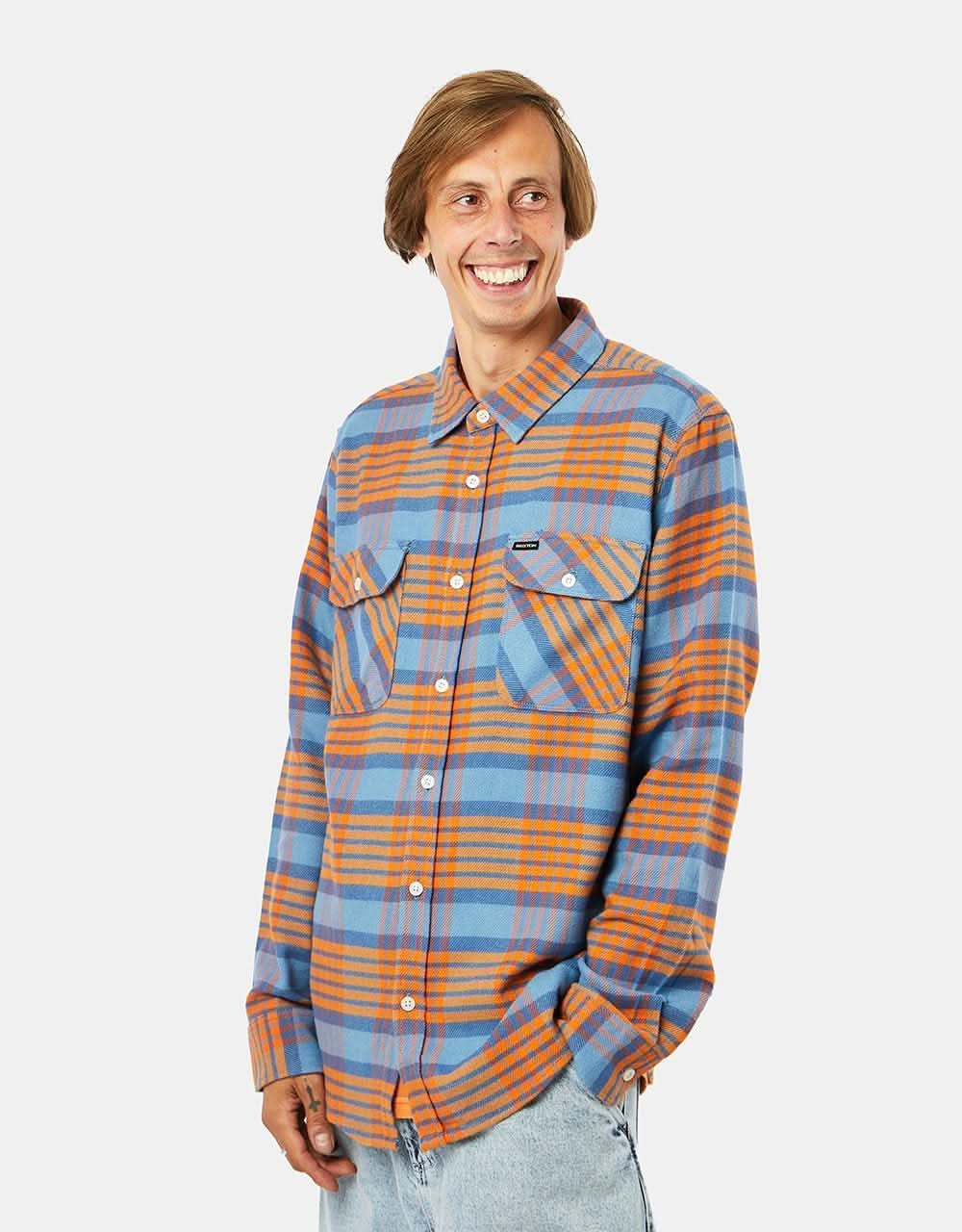 Brixton Bowery L/S Flannel Shirt - Blue Heaven/Paradise Orange