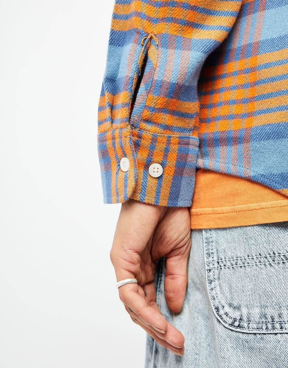 Brixton Bowery L/S Flannel Shirt - Blue Heaven/Paradise Orange