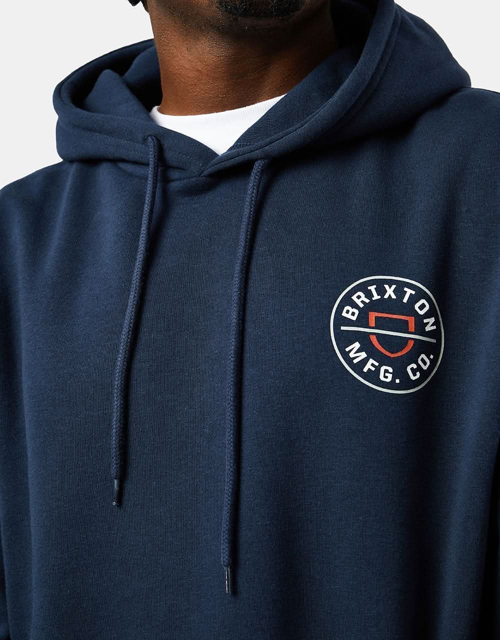 Brixton Crest Pullover Hoodie - Washed Navy/White/Mineral Grey