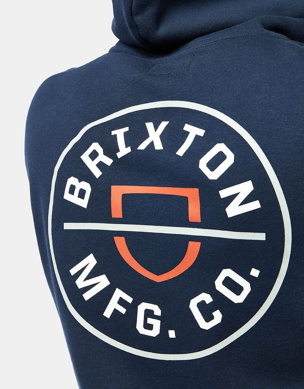 Brixton Crest Pullover Hoodie - Washed Navy/White/Mineral Grey