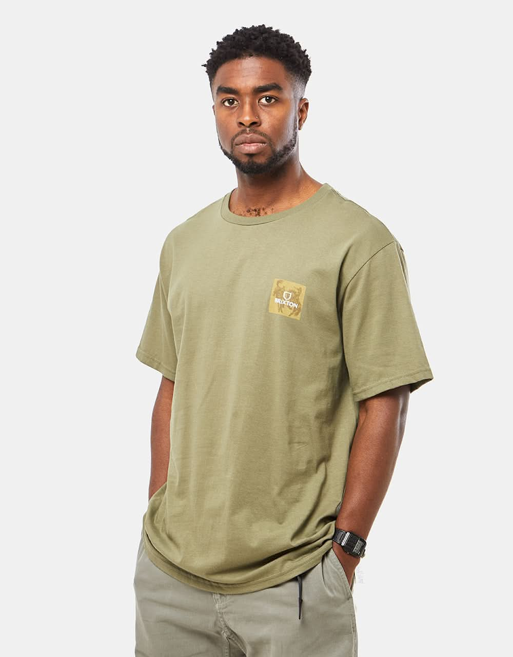 Brixton Alpha Square Standard Fit T-Shirt - Olive Surplus/Antelope/Off White