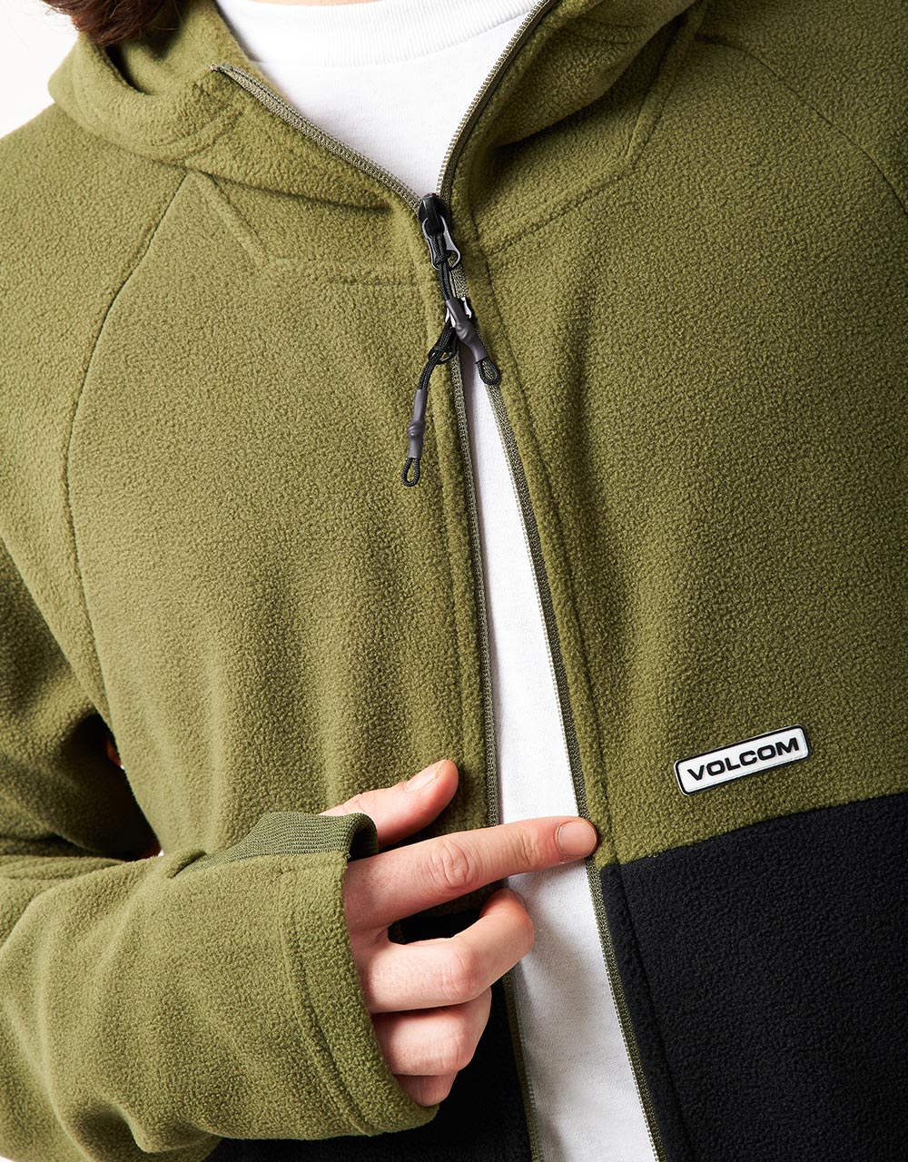 Volcom Polar Fleece con capucha y cremallera completa - Militar