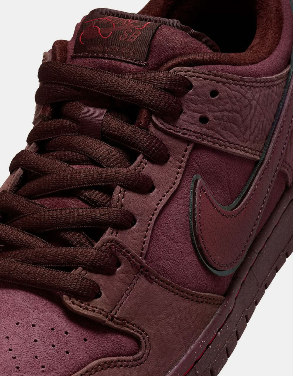 Nike SB 'City of Love' Dunk Low Premium Skate Shoes - Burgundy Crush/Dk Team Red-Earth-Dk Pony-Univ Red-Earth