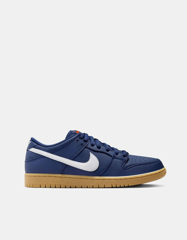 Nike SB Dunk Low Pro ISO Chaussures de skate - Marine/Blanc-Navy-Gum Lt Brown-Midnight Navy-Safety Orange