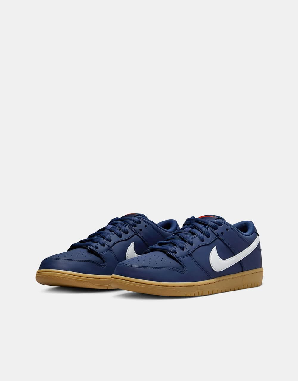 Nike SB Dunk Low Pro ISO Chaussures de skate - Marine/Blanc-Navy-Gum Lt Brown-Midnight Navy-Safety Orange