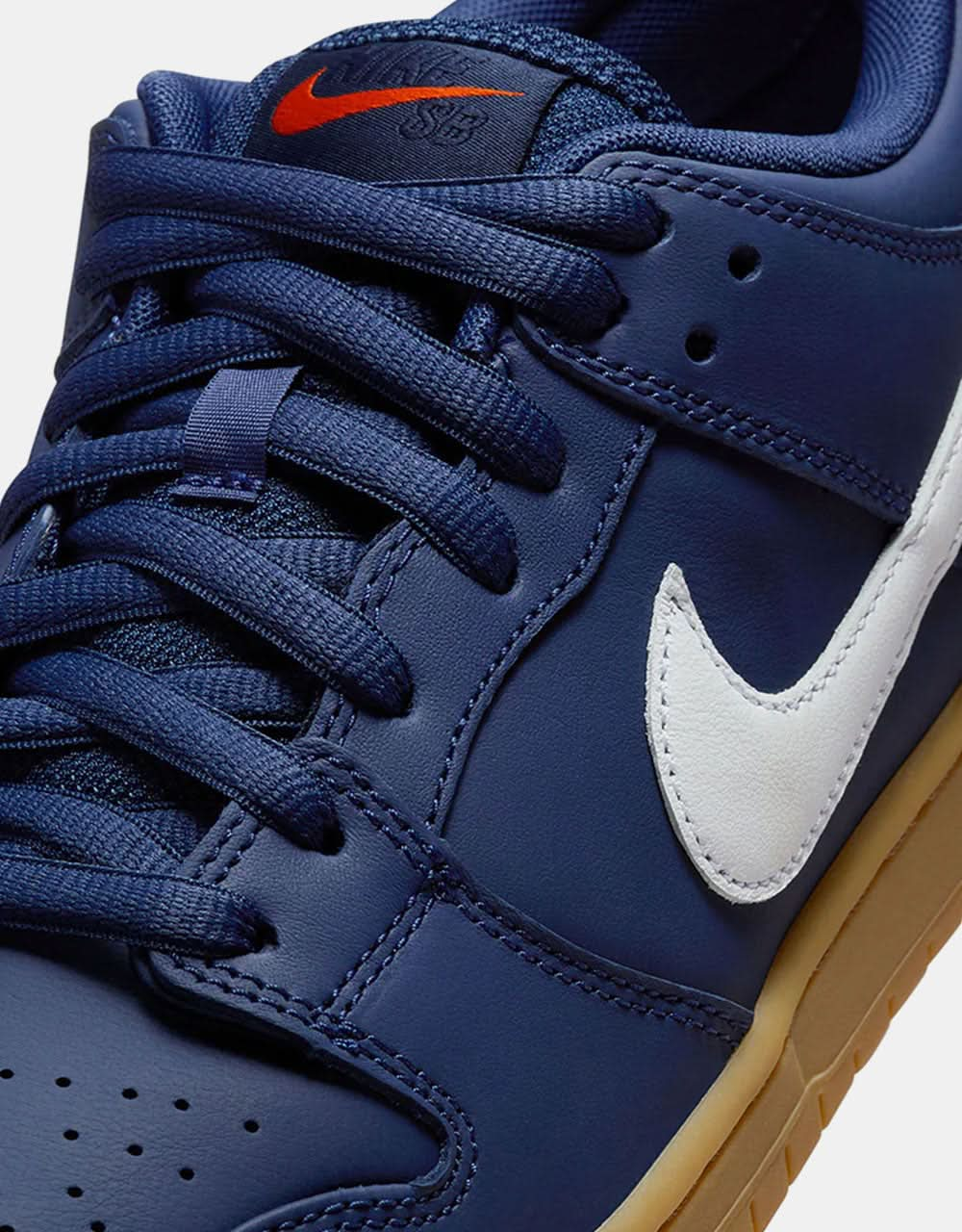 Nike SB Dunk Low Pro ISO Chaussures de skate - Marine/Blanc-Navy-Gum Lt Brown-Midnight Navy-Safety Orange