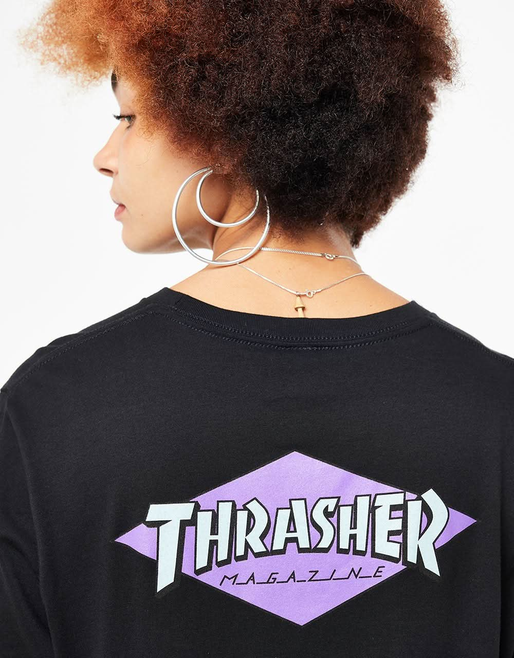 Camiseta estilo Boyfriend para mujer Santa Cruz x Thrasher Diamond Dot - Negro