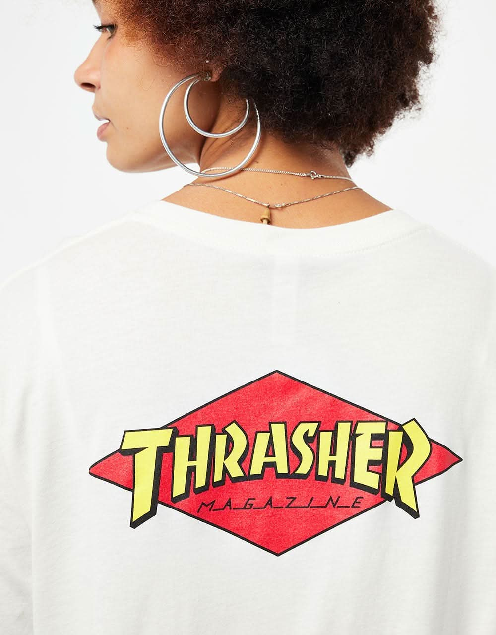 Santa Cruz x Thrasher Womens Diamond Dot Boyfriend T-Shirt - Vintage White