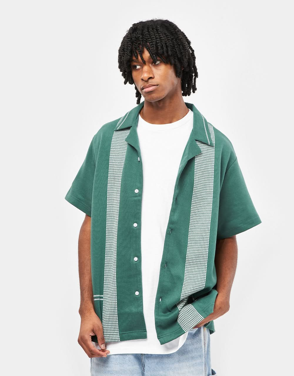 Brixton Bunker Jacquard S/S Knitted Shirt - Trekking Green