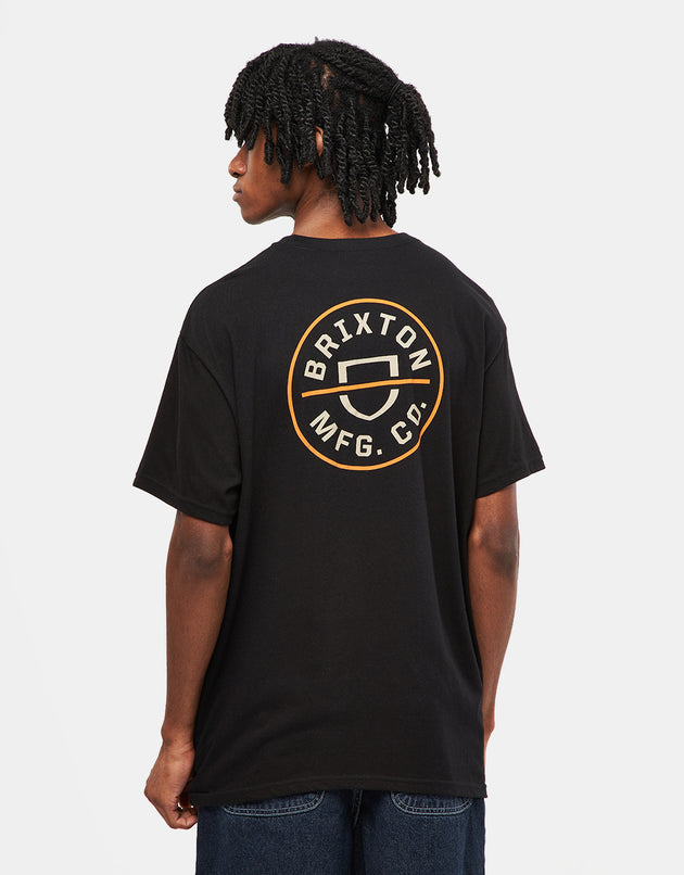 Brixton Crest II T-Shirt – Schwarz/Persimmonorange/Sand