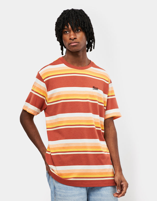 T-shirt a righe Brixton Hilt Stith - Terracotta/Albicocca/Bianco sporco