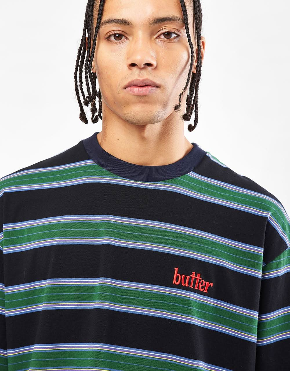 Butter Goods Stripe T-Shirt - Forest/Navy