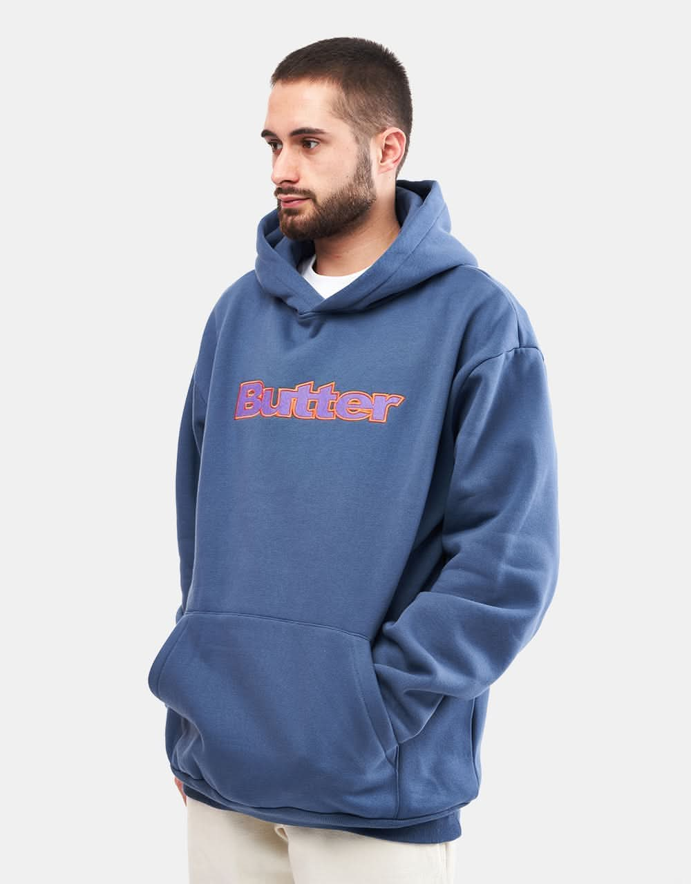 Butter Goods Felt Logo Applique Pullover Hoodie - Denim