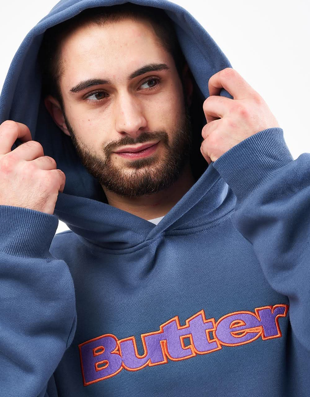 Butter Goods Felt Logo Applique Pullover Hoodie - Denim