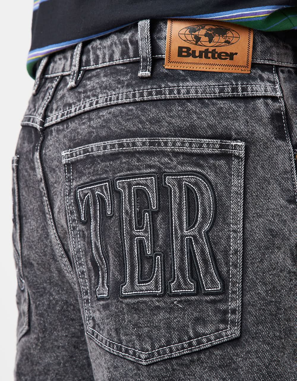 Butter Goods Applique Denim Shorts - Acid Black