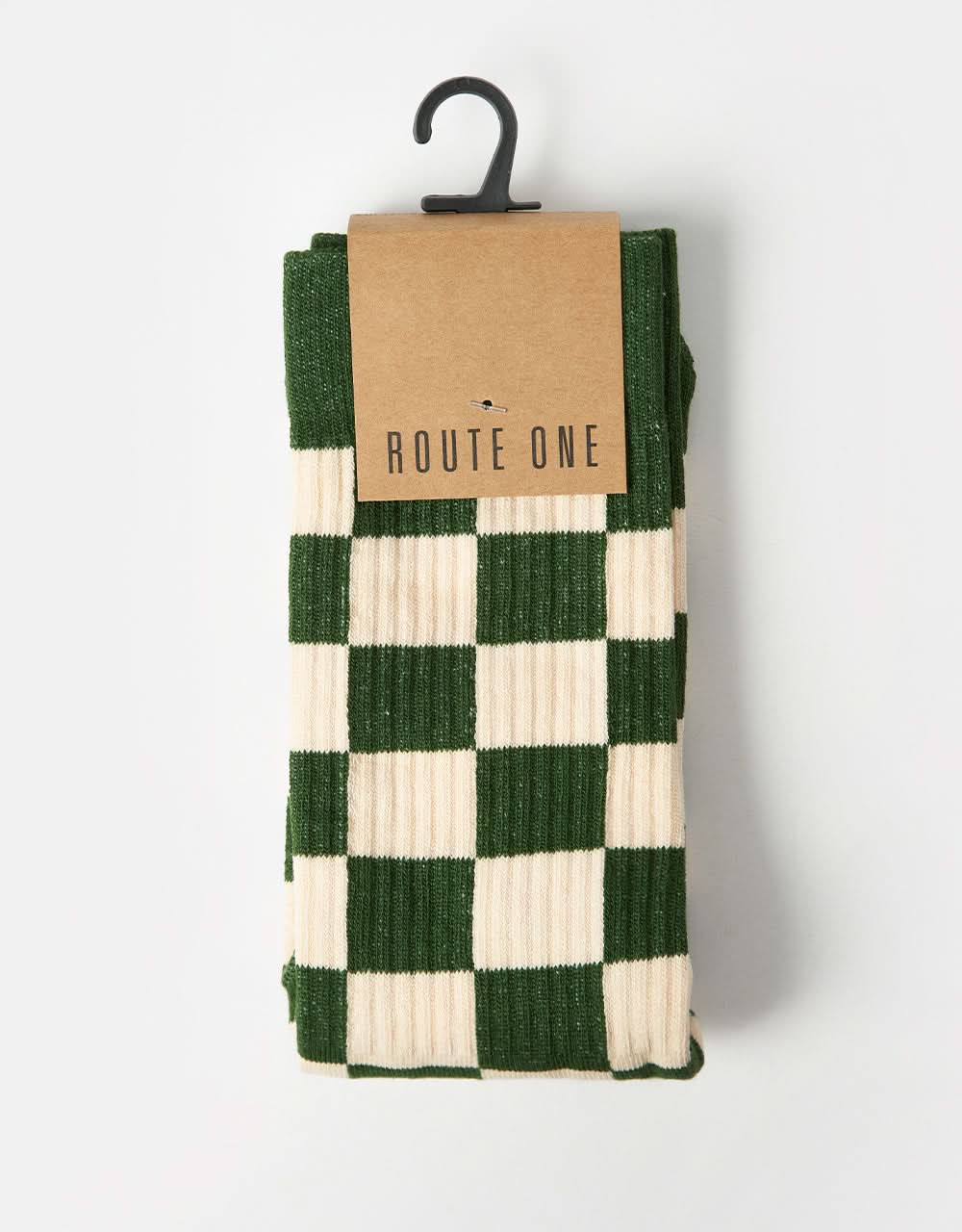 Route One Check Crew Socks - Forest Green