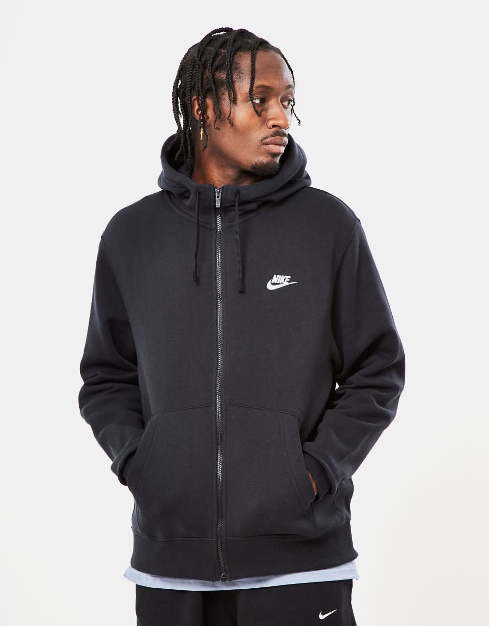 Sudadera con capucha Nike Club Zip - Negro/Negro/Blanco