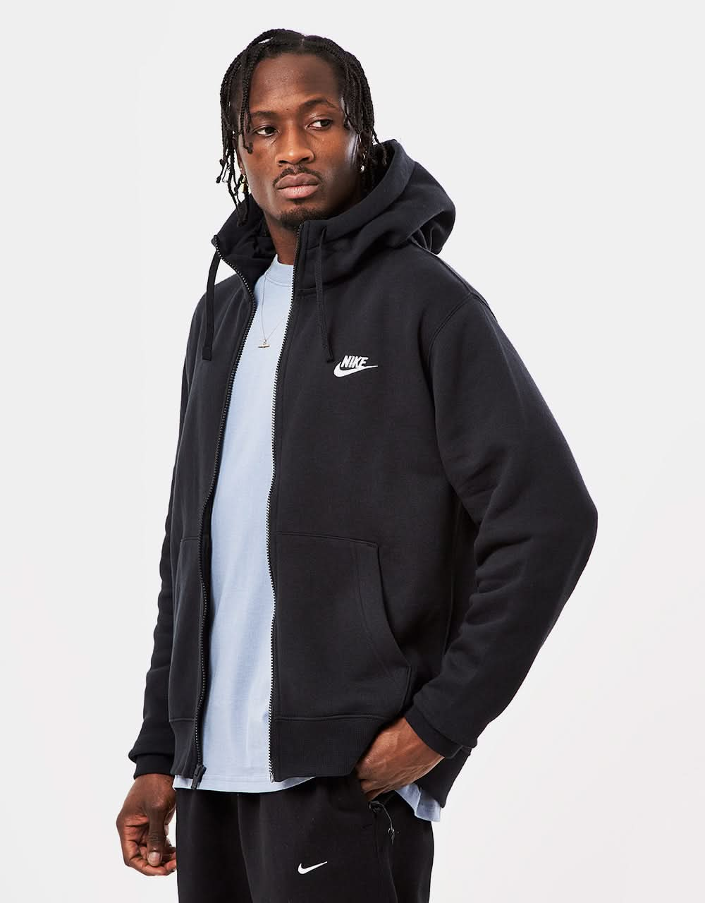 Sudadera con capucha Nike Club Zip - Negro/Negro/Blanco