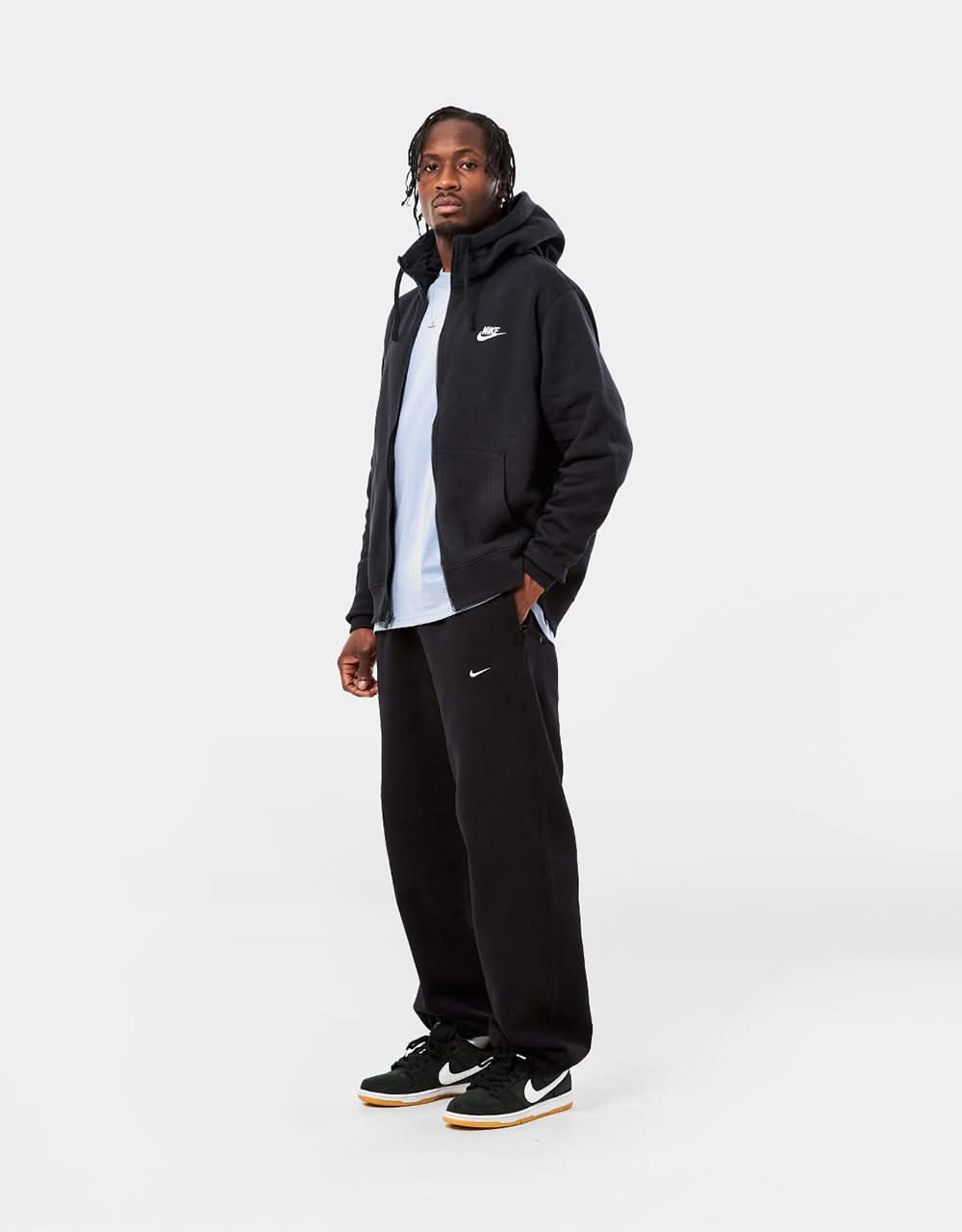 Nike Club Zip Hoodie - Black/Black/White