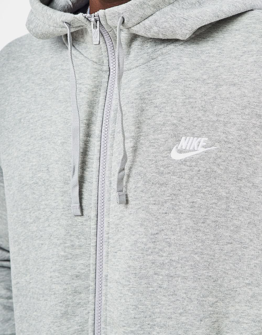 Nike Club Zip Hoodie - Dark Grey Heather/Matte Silver/White